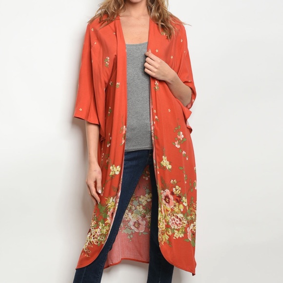 LAST 2‼️EARTH RUST floral Kimono/ Cardigan- Kimono - Picture 2 of 3